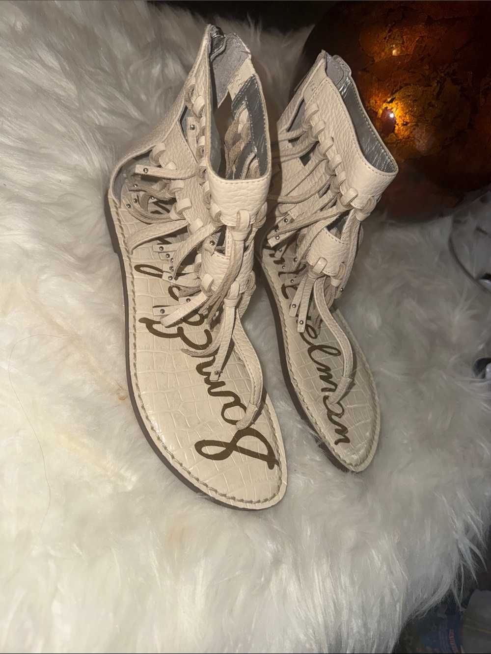 Sam Edelman Cream Lace-Up Gladiator Sandals